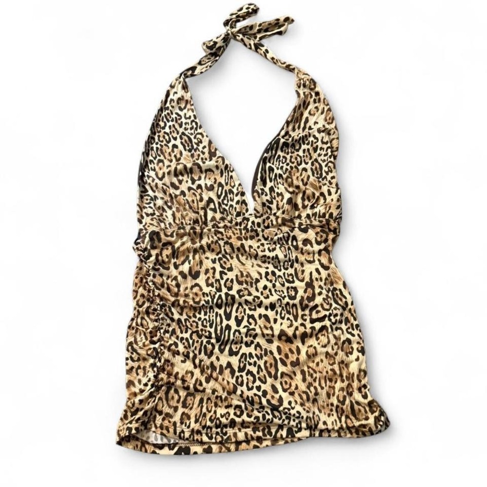 Y2K Leopard Print Halter Top Going Out Party Club Wear Indie Sleaze